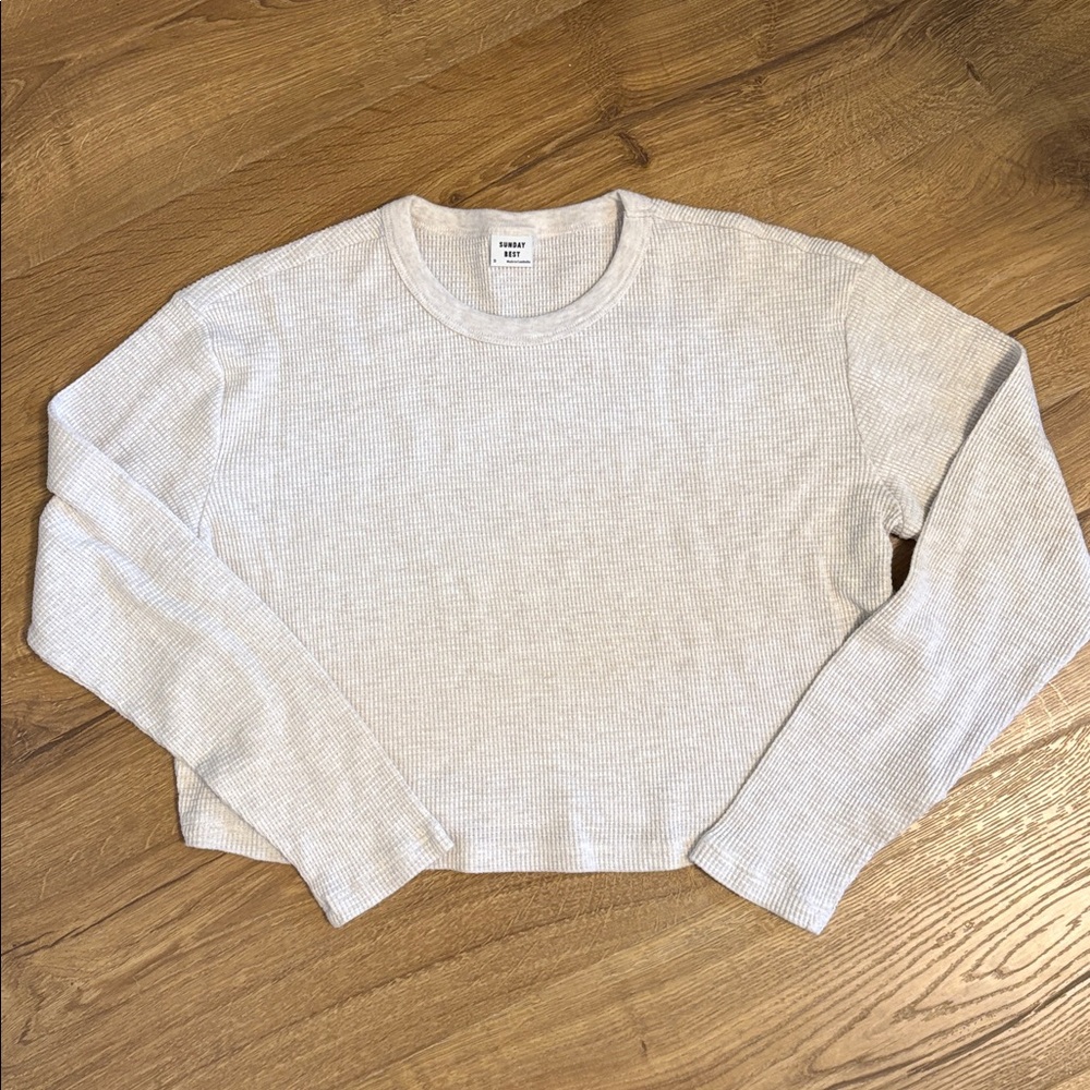 Aritzia Sunday Best Oatmeal Long Sleeve Waffle Tee Size Small